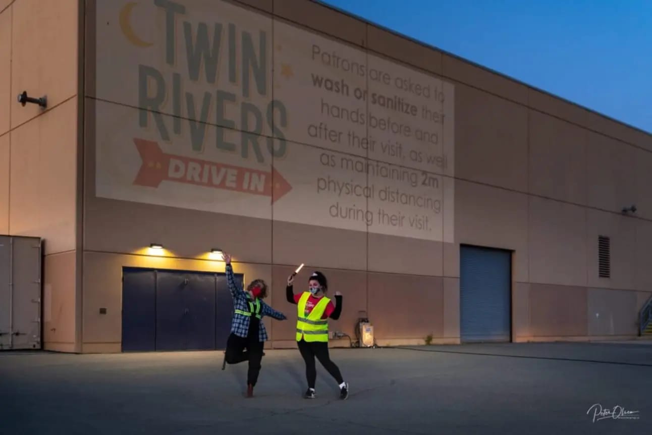 Two volunteers at Twin Rivers Drive In